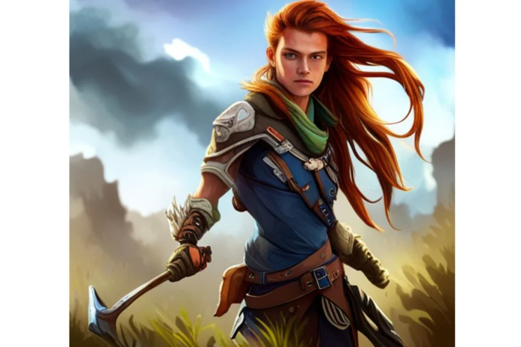 In Horizon Zero Dawn, one of the most visually stunning adventure games, Alloy is depicted in a fierce battle against a massive robotic creature.