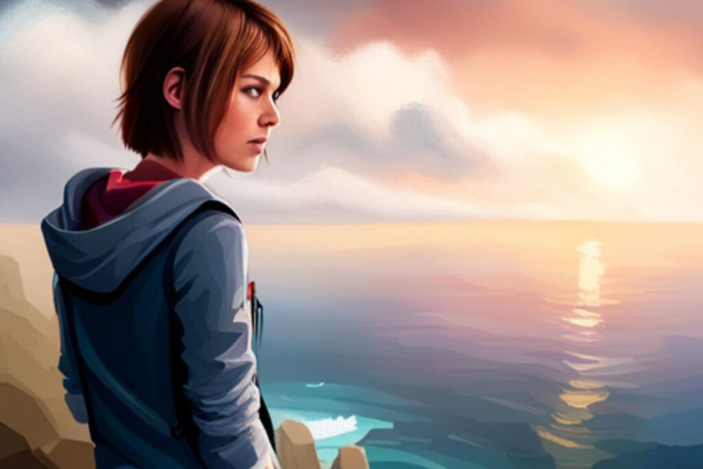 Max Caulfield standing on a cliff during a stormy moment in the adventure game Life is Strange.