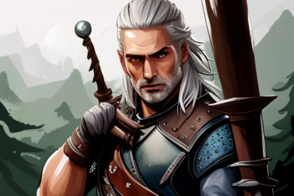 Geralt of Rivia battles a fearsome griffin in the dark forests of the adventure games The Witcher 3: Wild Hunt.